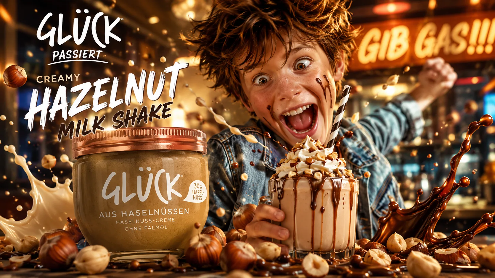 GLÜCK Hazelnut Milkshake Gib Gas Kampagne