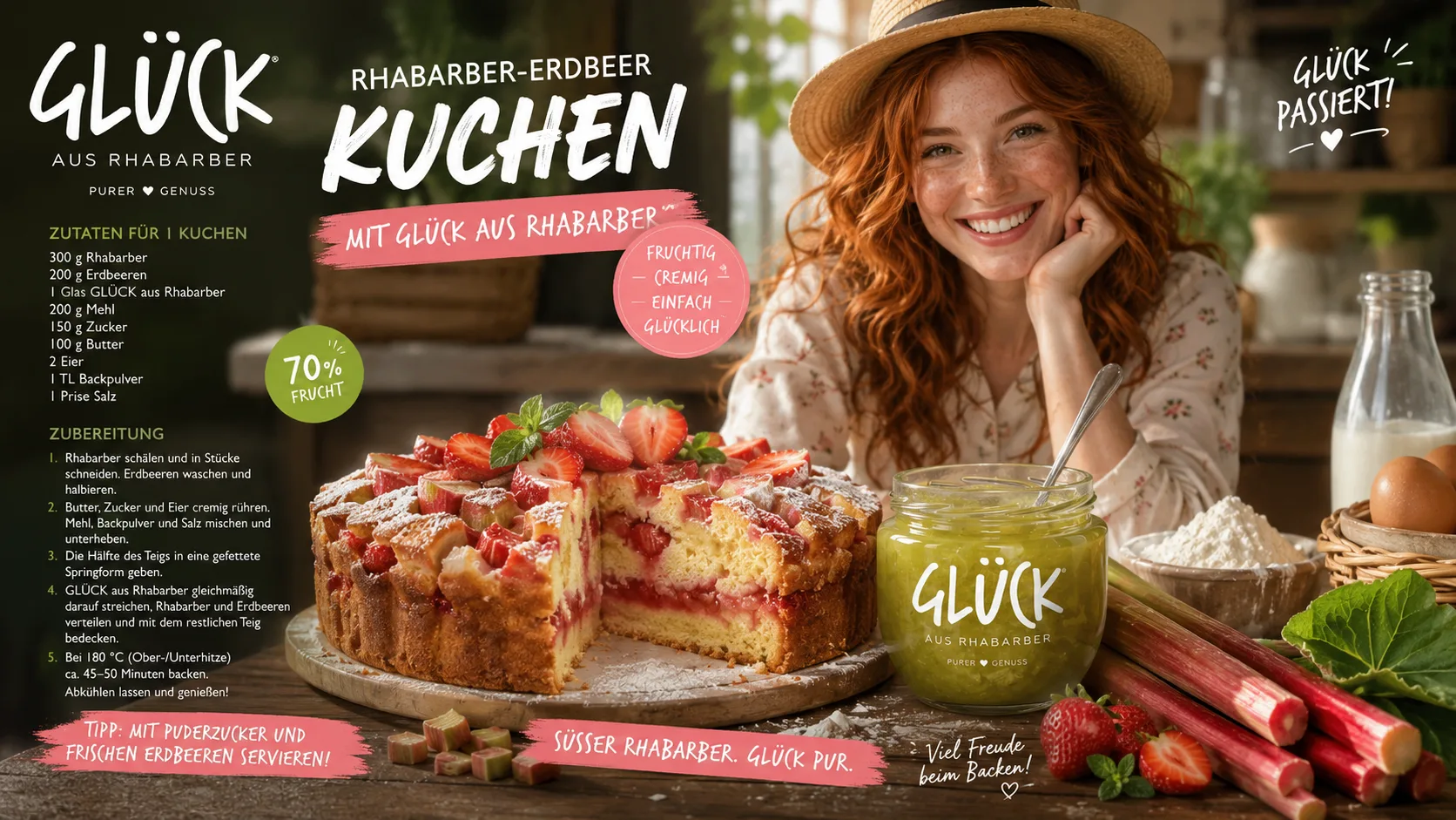 GLÜCK Rhabarber-Erdbeer Kuchen Kampagne