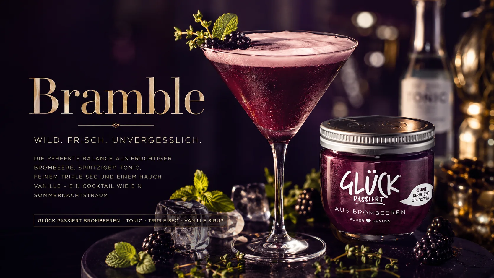 GLÜCK Bramble Cocktail Kampagne